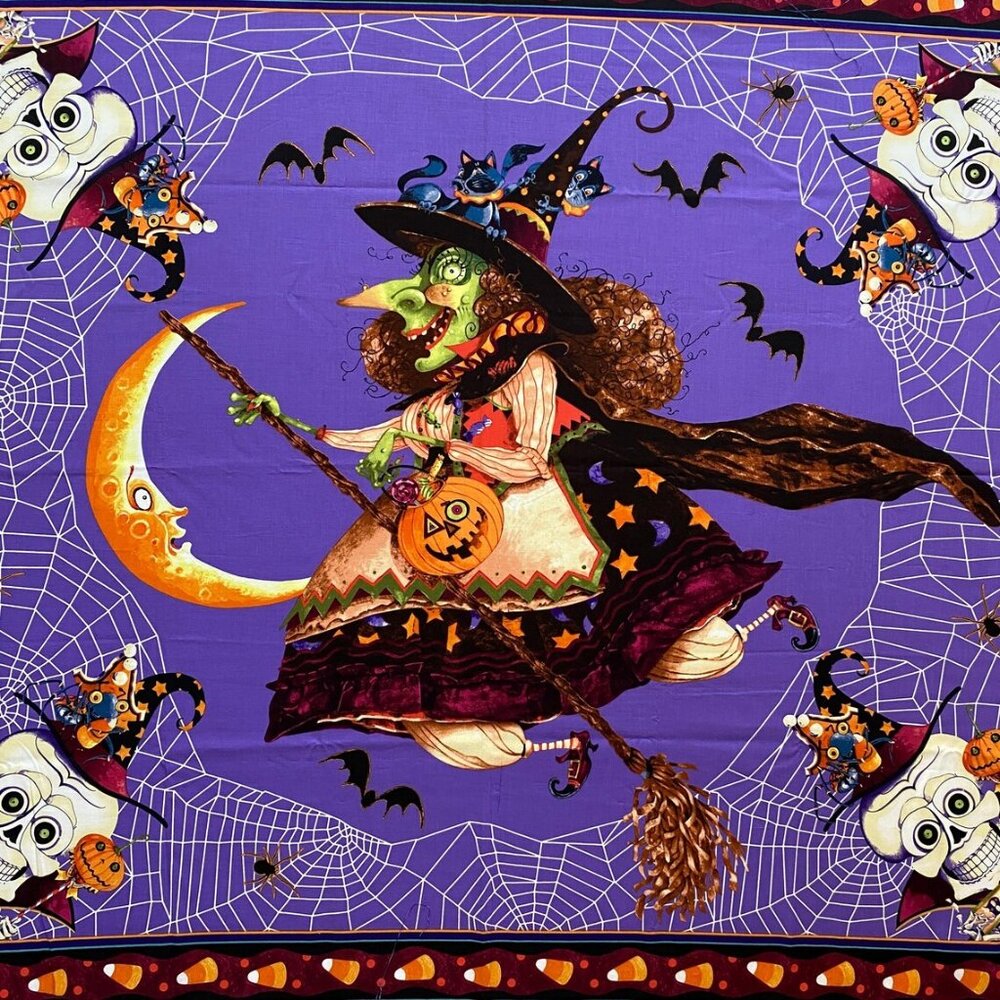 Witchful Thinking Quilting Blanket Sewing Panel Halloween Witch David Galchutt